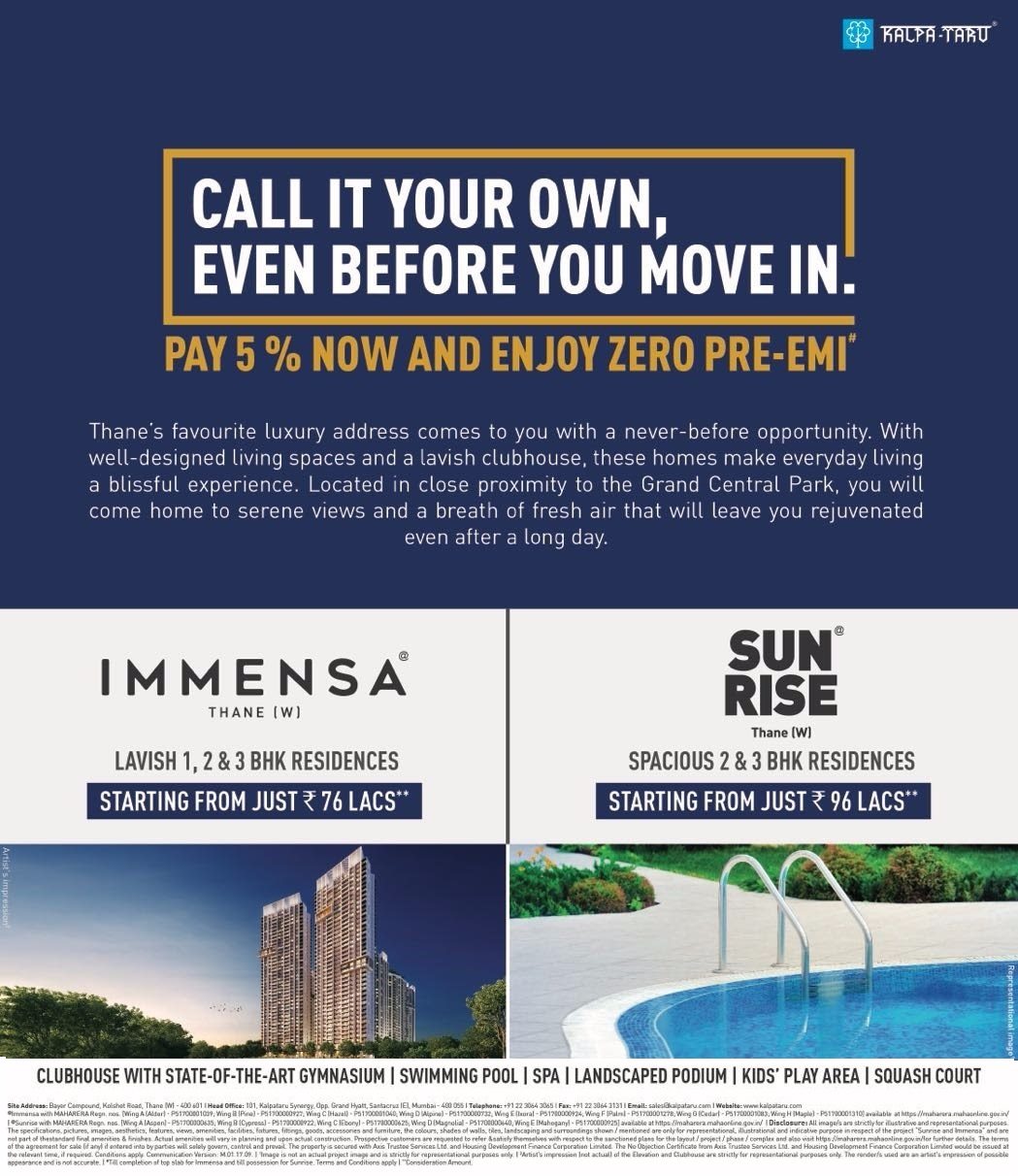 Pay 5% now and enjoy zero pre EMI  at Kalpataru Immensa & Kalpataru Sunrise Grande in Mumbai Update